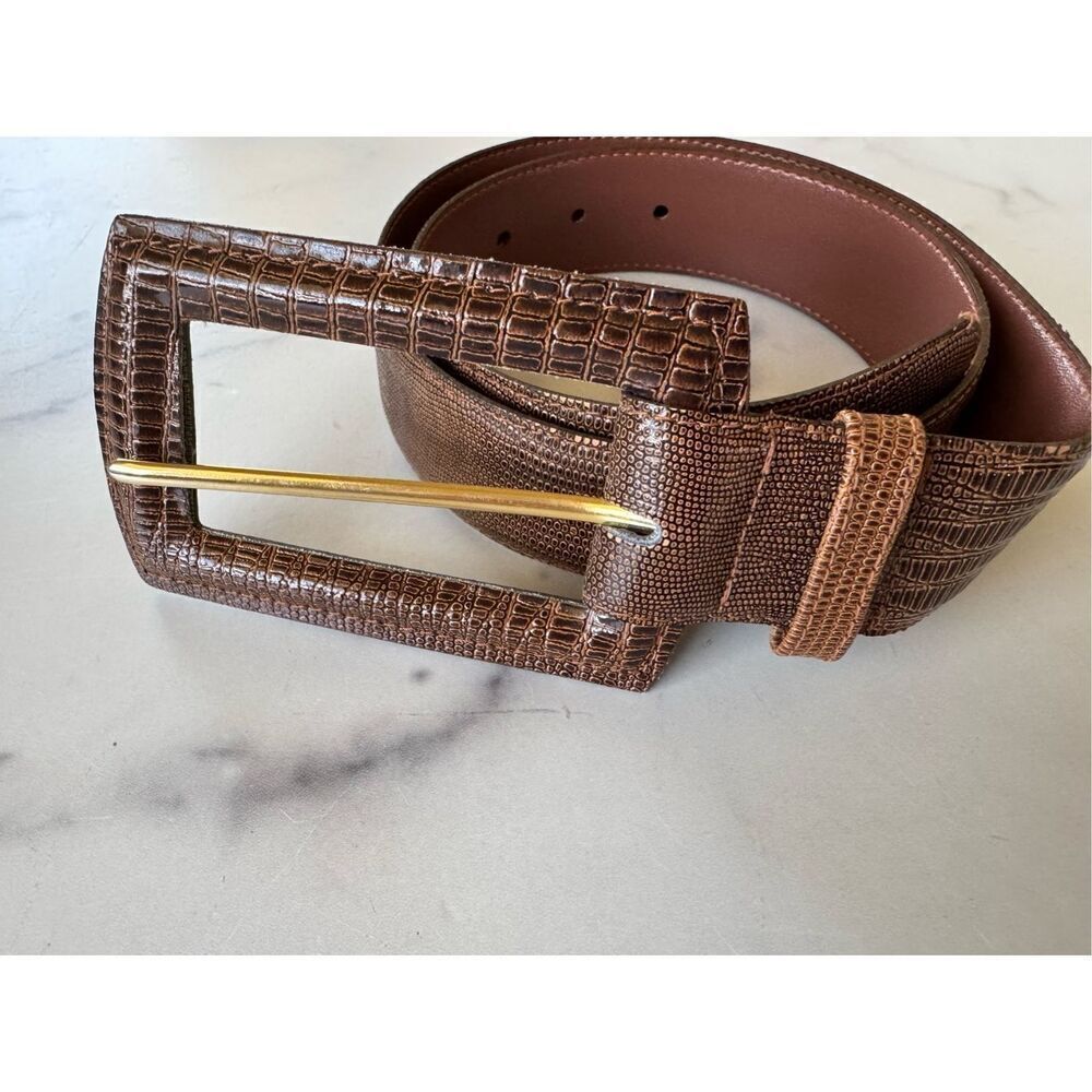 DH women’s small brown 32 Genuine leather belt croc exaggerated oversized rectan